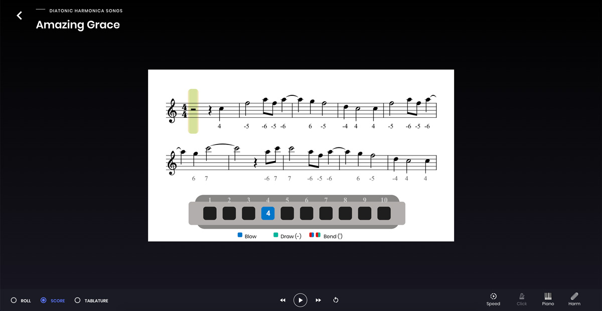 I play the harmonica score